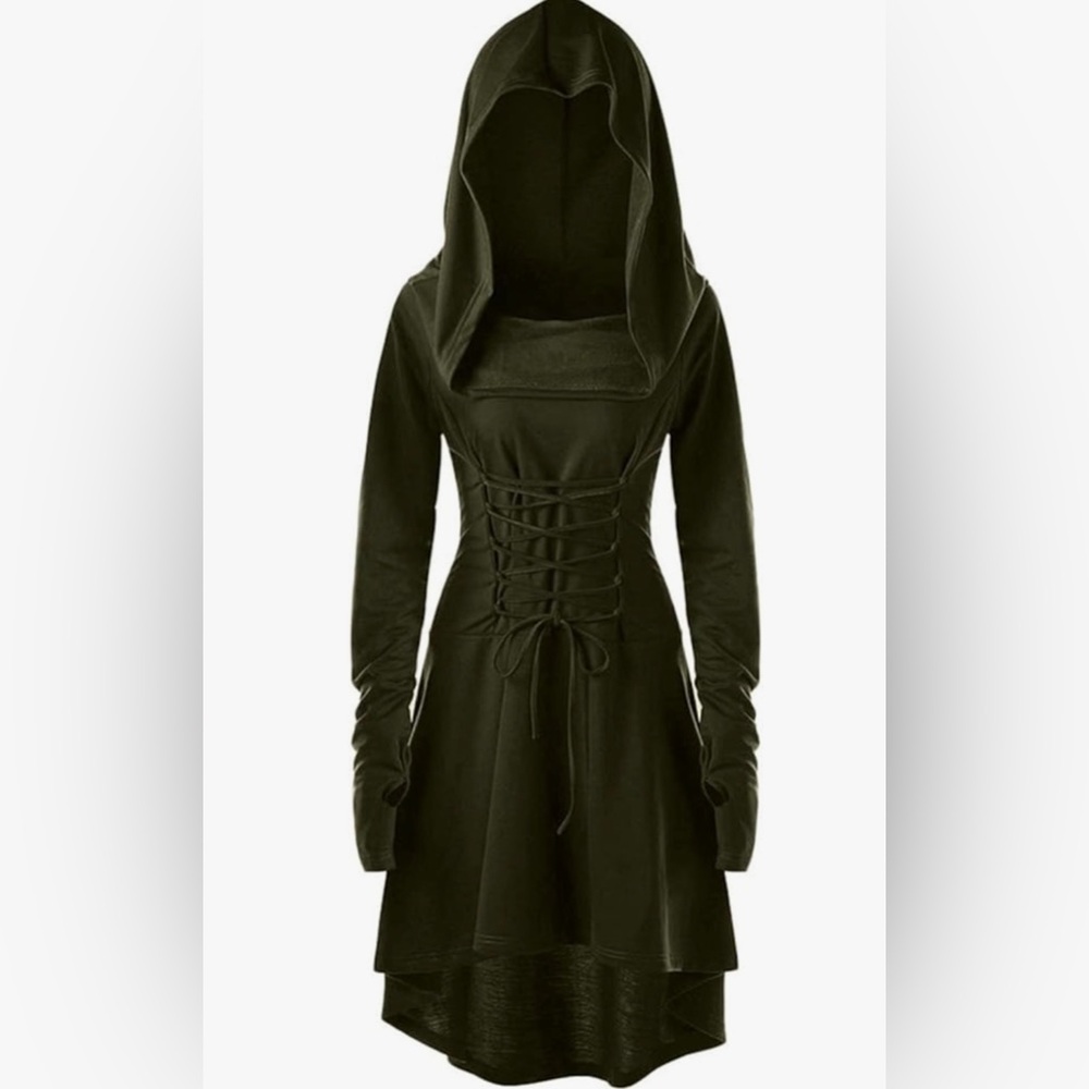 NWOT 2XL Olive Green Hooded Long Tunic Top. Stays in Front and Back